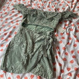 Over the shoulder lace mint mini dress